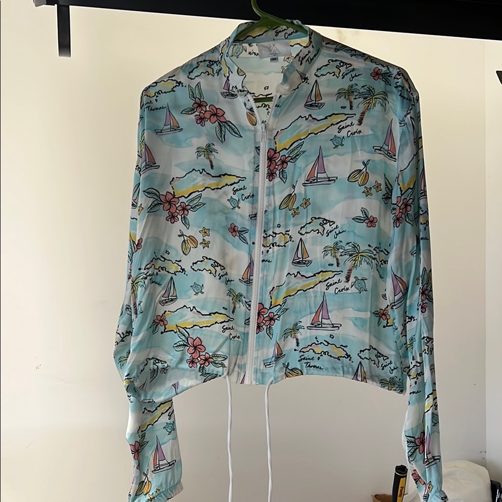 Tropical Print Windbreaker Jacket